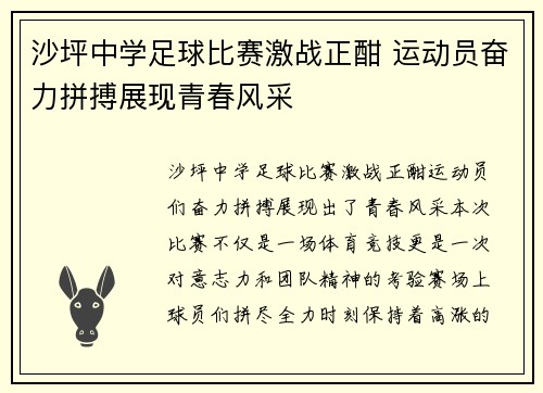沙坪中学足球比赛激战正酣 运动员奋力拼搏展现青春风采